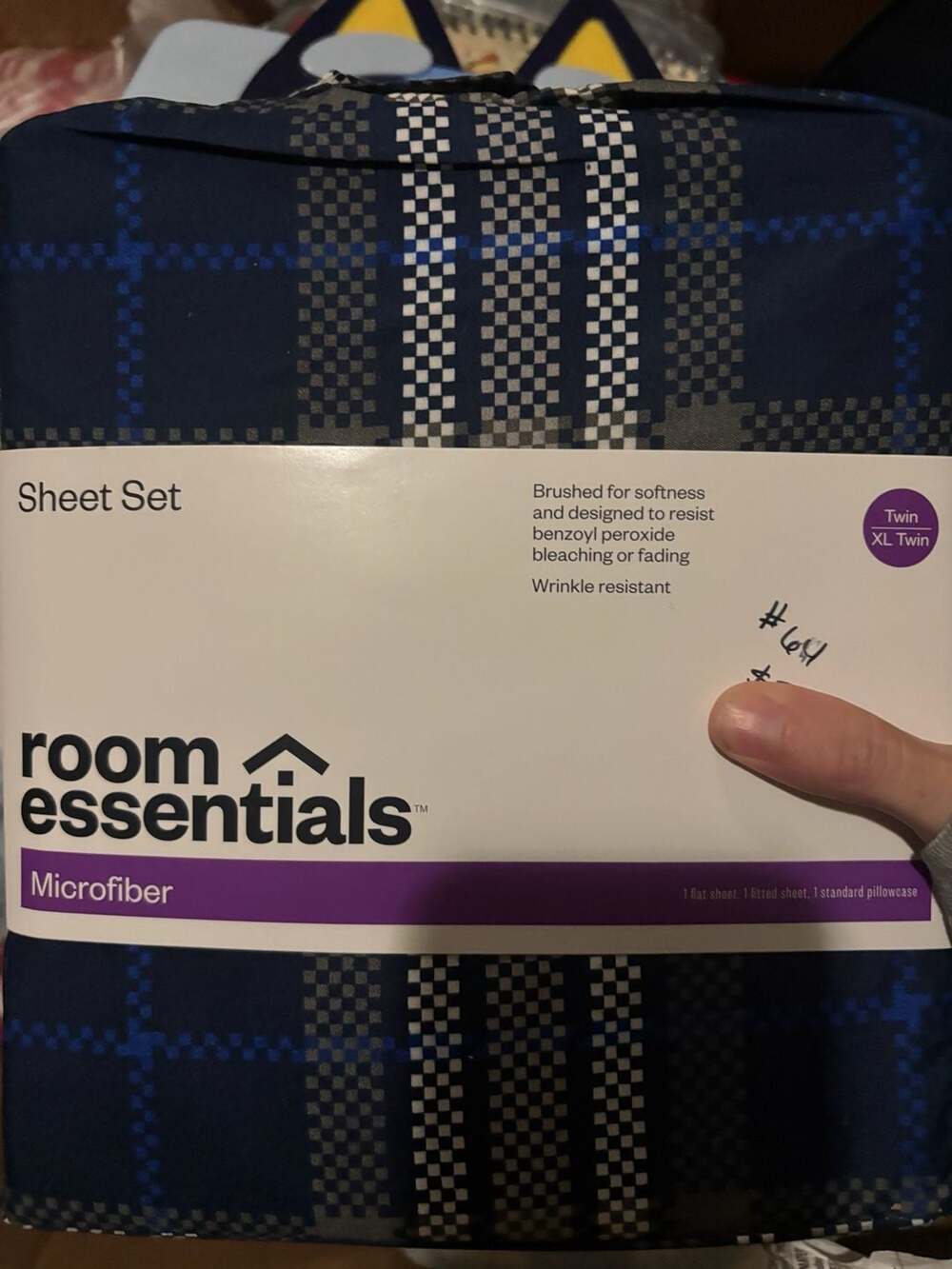 Room Essentials Twin/XL Twin Microfiber Sheet Set Blue Plaid
